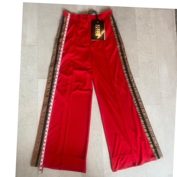 Moncler NWT Red Jersey Sport High Waisted Wide Leg Striped Track Pants Trousers - Picture 10 of 11